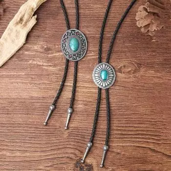 Ретро ожерелье-свитер в западном ковбойском стиле, свитер с цепочкой, резная искусственная бирюзовая пряжка, длинное ожерелье из искусственной кожи