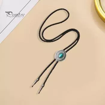 Ретро ожерелье-свитер в западном ковбойском стиле, свитер с цепочкой, резная искусственная бирюзовая пряжка, длинное ожерелье из искусственной кожи разноцветный