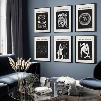 Ретро Пабло Пикассо Плакаты и принты Абстрактные нейтральные черные настенные картины на холсте Картины для гостиной Скандинавский декор 21x30cm No Framed