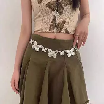 Ретро панк бабочка поясная цепочка женская мода креативный бикини преувеличенные полосы простые поясные аксессуары золотой