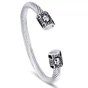 Ретро-панк двуглавый череп стальной проволочный браслет кабельный браслет из титановой стали для женщин