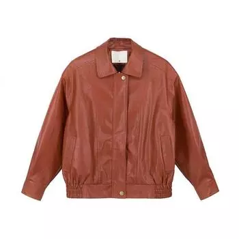 Ретро панк-красный свободный силуэт мотоциклетная кожаная куртка из искусственной кожи