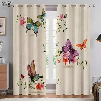 Ретро пасторальные бабочки цветы 3D печать шторы красивые и свежие спальня гостиная кабинет полиэстер волокна шторы 2 шт W50xH130(CM)x2PCS&Grommet Top