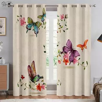 Ретро пасторальные бабочки цветы 3D печать шторы красивые и свежие спальня гостиная кабинет полиэстер волокна шторы 2 шт W50xH130(CM)x2PCS&Grommet Top