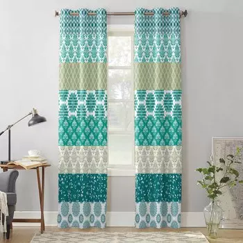 Retro Pattern Aqua Window Curtains for Living Room Luxury Bedroom Curtain Kitchen Blinds Drapes Curtains 135W x 60H(cm) x1