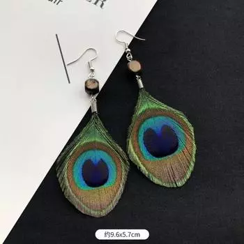 Retro peacock feather fringed earrings women s bohemian fashion elegant temperament versatile long earrings