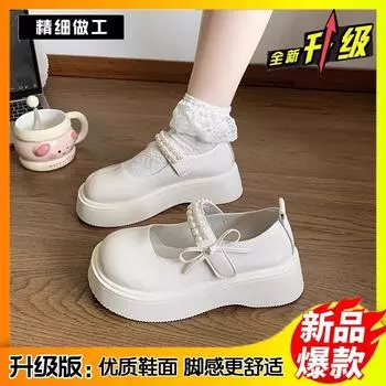 Retro pearl bow Mary Jane shoes women s 2025 summer new thick-soled heightening single shoes Japanese jk small leather shoes 35
