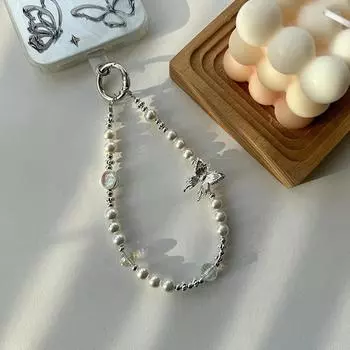 Retro Pearl Bowknot Phone Chain Pendant Universal Mobile Phone Case Hanging Rope Accessories Keychain