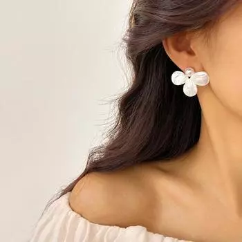 Серьги в стиле ретро с жемчужными ракушками, простые женские серьги-цветы, модные ювелирные аксессуары
