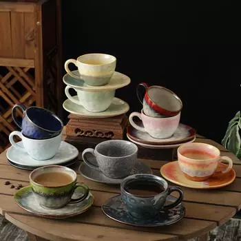 Ретро-печь Изменение Starry Sky Керамическая кофейная чашка Кухонная утварь Капучино Латте Необычный кофейный набор с блюдцем 300 мл 300ML