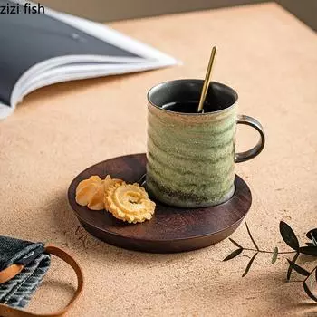 Ретро-печь Изменения Керамическая кружка Тарелки из орехового дерева Чашка для заваривания послеобеденного чая Чашка для молока Чашка для напитков Чашки для домашнего чая Чашки для воды 250ML