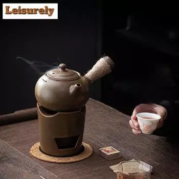 Ретро-печь на древесном угле с глазурью из чайной пыли, сухогорящая, с боковой ручкой, угольная ветровая печь, маленькая грелка, чайник для кипящей воды