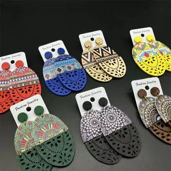 Ретро печатные ювелирные изделия полые преувеличенные серьги висячие серьги 8*4.1cm чёрный