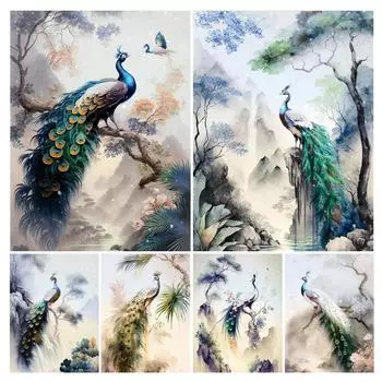 Ретро Пейзаж Алмазная картина Новые поступления животные Павлины Полный горный хрусталь Вышивка Распродажа Птицы Мозаика Наборы для вышивки крестом AA4520 Square drill 30x40cm белый