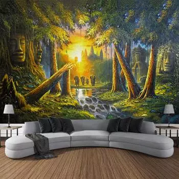 Ретро Пейзаж Картина Маслом Гобелен Настенный Фэнтези Домашнее Художественное Украшение Фэнтези Kawaii Фон Для Комнаты Тканевое Одеяло 90x75cm