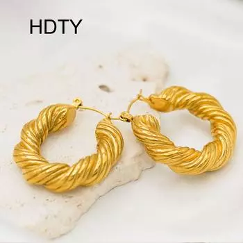 Retro personalized design twist titanium steel ear buckle plated with 18k gold trendy fashion high-end earrings золотой