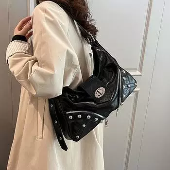 Ретро персонализированная сумка-локомотив 2024 года, новая модная сумка-тоут большой вместимости из ивового гвоздя, тяжелая промышленная сумка через плечо для иностранного газа 37*10*24 чёрный