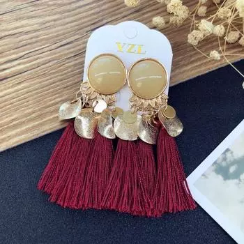Ретро персонализированные серьги-кисточки с пайетками и шипами Богемные женские универсальные темпераментные длинные серьги Серьги в этническом стиле красный
