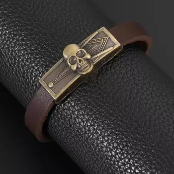 Ретро-персонализированный мужской браслет в стиле черепа, щедрый простой браслет, кожаный браслет с подвесками, праздничный подарок коричневый