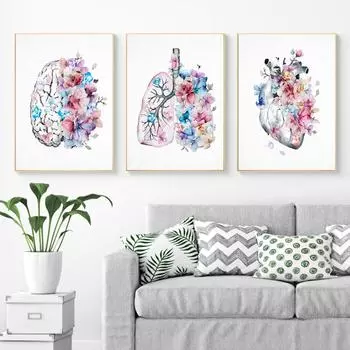 Ретро плакат с анатомическим органом, анатомический принт человека, мозг, сердце, легкие, анатомия, плакат, настенная художественная картина, украшение для медицинской комнаты, Куадрос 21x30cm No Frame