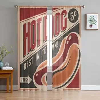 Ретро плакат с хот-догом, тюлевые прозрачные оконные шторы для гостиной, спальни, современная шифоновая вуаль, занавески из органзы, декор, шторы 135W x 114H(cm)