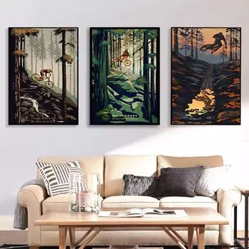 Ретро-плакаты с видом на горы и иллюстрации для велоспорта, масляная живопись в стиле ретро 21cm30cm NoFrame