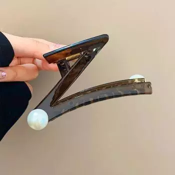 Ретро Пластиковый Геометрический Зажим Для Волос Коготь Винтажный Жемчуг Кофейного Цвета Акула Заколки Заколки Для Женщин Аксессуары Для Волос Головные Уборы Подарки миндальный