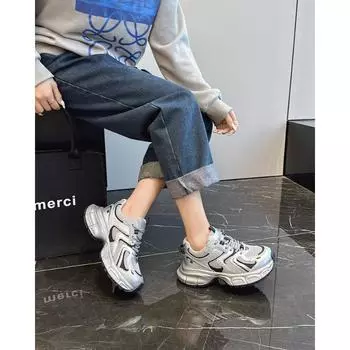Retro platform dad shoes women s spring new breathable mesh sports casual shoes versatile and lightweight running shoes 35 серебряный