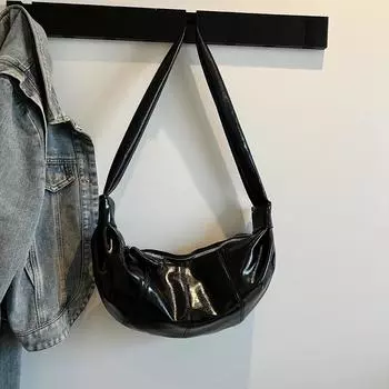 Retro pleated dumpling bag 2025 new large capacity knotted shoulder strap single shoulder messenger bag PU face women bag чёрный