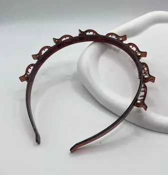 Ретро плетеная повязка на голову Маленький зажим Зажим Челка Фиксирующий артефакт Многослойная полая плетеная повязка на голову Заколка для волос знаменитости Верхний зажим Заколка для волос 1PCS темно-коричневого