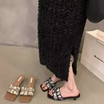 Ретро плетеные новые китайские стильные односложные классные тапочки сказочные туфли 2024 года новые летние босоножки на высоком каблуке 35 чёрный