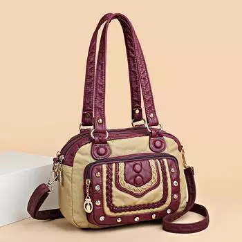 Ретро плетеные заклепки для женских сумок для модных цветных блоков женская сумка подмышкой большая вместительная сумка через плечо двухслойная сумка