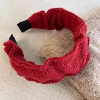 Ретро Плиссе Кружево Красный Шерстяной Вязаный Широкие Повязки на Голову Женский Темперамент Обруч для Волос Женские Вечерние Резинки для Волос Модный Зимний Головной Убор