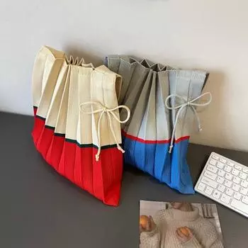 Ретро плиссированная сумка через плечо с застежкой-шнурком, цветная вязаная складная сумка через плечо для шопинга на улице, отпуска