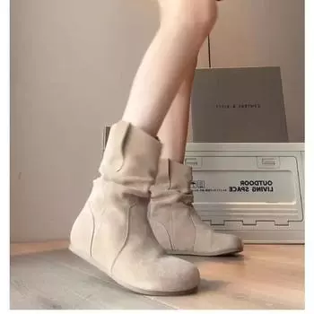 Ретро плиссированные короткие сапоги Martin, женские простые сапоги в стиле ретро с плоским дном, удобные сапоги в стиле рыцарь 35 абрикосовый