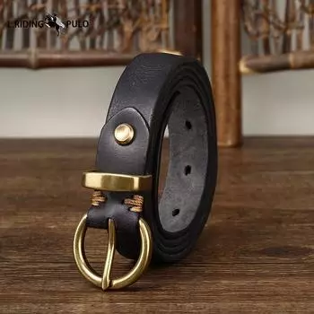 Ретро Плиссированный Модный Пояс на Все случаи жизни для Женщин, Пряжка-гвоздик Натуральная Кожа Чистая Воловья Кожа Повседневный Тонкий Пояс 90cm чёрный