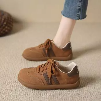 Ретро плоская подошва, цветная кожаная поверхность, немецкие кроссовки, женские, осень 2024, универсальные, спортивные, сноуборд, модная, повседневная обувь 35