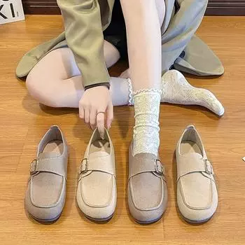 Ретро Плоская Подошва Повседневная Женская A Footstroke Ленивые Люди Le Fu Обувь Bean Shoes Shallow Mouth Single Shoes Модная женская летняя дышащая обувь 35