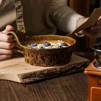 Ретро подглазурная цветная бинауральная салатница Бытовая Десерт Оптовая Леопардовая печь Японская чашка для завтрака Йогуртовая чашка Керамика красный