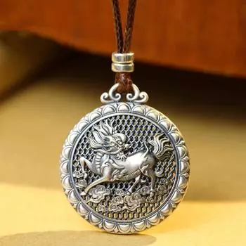 Ретро-подвеска Kirin, Детская подвеска-ожерелье, Подвеска-ожерелье 2.5*2.5CM серебряный