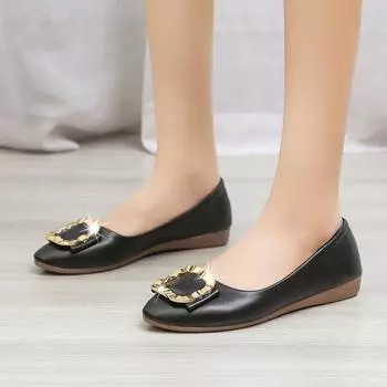 Retro pointed soft-soled Doudou shoes women s 2025 new simple and versatile metal square buckle apricot flat shoes 35 белый