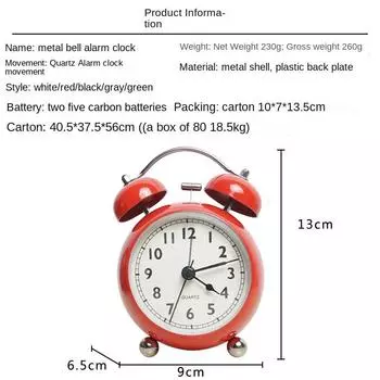 Retro Pointer Table Clock Metal Creative Ring Alarm Clock Desktop Silent Student Night Light Quartz Seat Clock чёрный