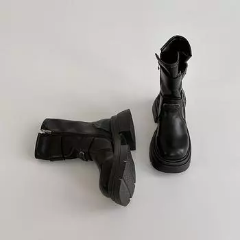 Retro polished leather boots Western cowboy boots Autumn and winter new metal buckle medium boots Women s Martin boots tide 35