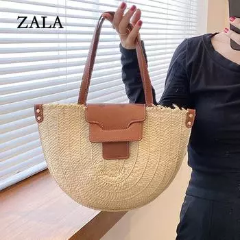 Ретро полукруглая соломенная женская сумка ручной работы тканая пляжная портативная сумка через плечо 20x1x25cm хаки