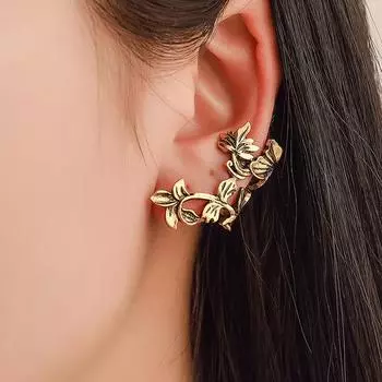 Ретро полые одинарные серьги-клипсы с листьями без проколотых ушных косточек, модные серьги для мужчин и женщин ADM серебряный