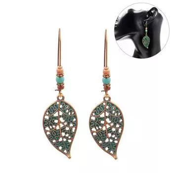 Ретро полый лист кулон искусственная бирюза серьги из бисера женские массивные ювелирные изделия
