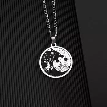 Ретро Поп Панк Пират Викинги Солнце Луна Голова Волка Ожерелье Кельтское Дерево Жизни Амулет На Удачу Подарок Подвеска серебряный
