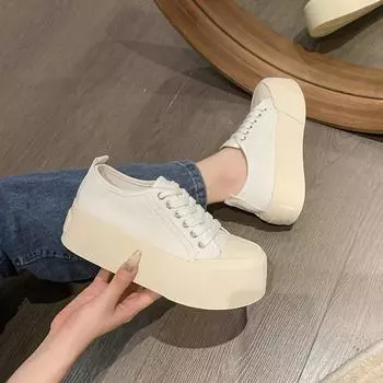 Retro popular versatile skirt platform canvas shoes women s 2025 new summer lightweight height increase casual board shoes 35 бежевый
