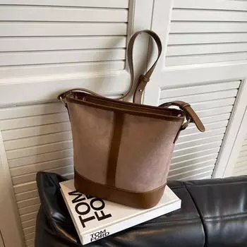 Ретро популярная большая вместительная сумка-ведро с застежкой-молнией для женщин 2024 года, новая осенняя модная сумка через плечо с косым креплением чёрный