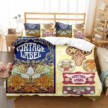 Retro Poster Duvet Cover Set King/Queen Size Vintage Postcard Theme Bedding Set European Style 2/3pcs Polyester Comforter Cover 70x133cm 2pcs
